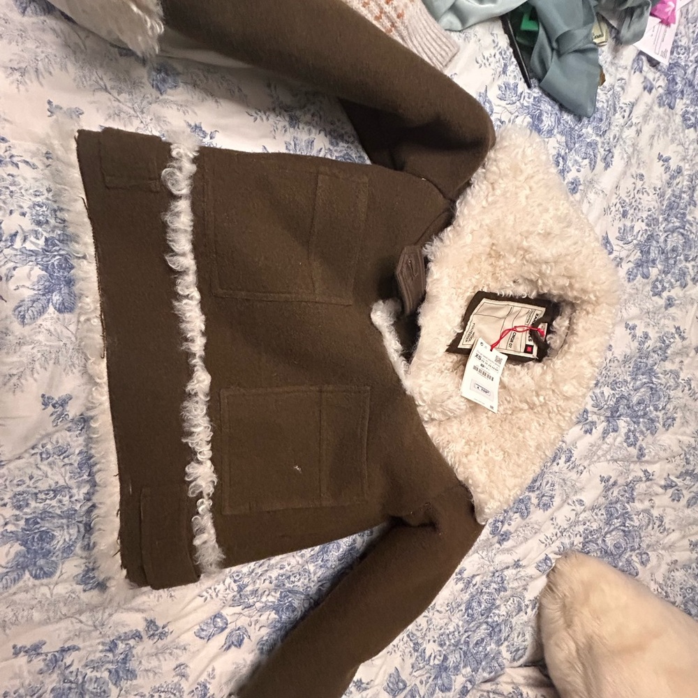 Zara Brown Bomber Jacket with Faux Fur